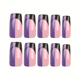 VIBEFICANT GLAZE Violet Purple and Black Geometric Medium Square Press-On Nails
